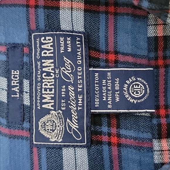 American Rag Blue, Red & White Plaid Cotton Shirt Mens L - Picture 6 of 14